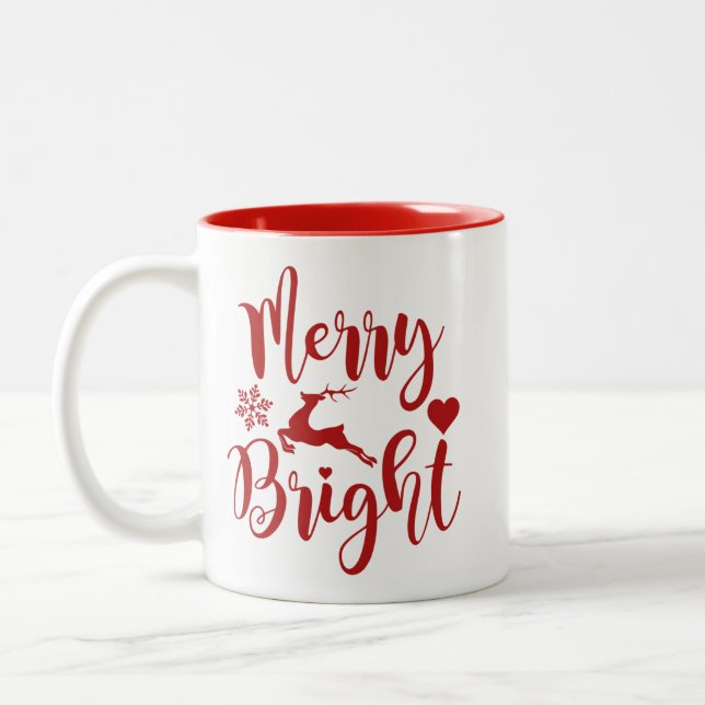 Caneca De Café Em Dois Tons Natal Alegre Floral Vermelho Férias  (Esquerda)