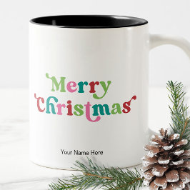 Caneca De Café Em Dois Tons Natal Alegre Retro Brilhante Divertido Férias Nata