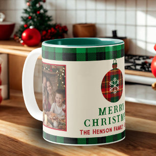 Caneca De Café Em Dois Tons Natal Antigo Vermelho Verde Xadrez Tártaro 2 Fotos