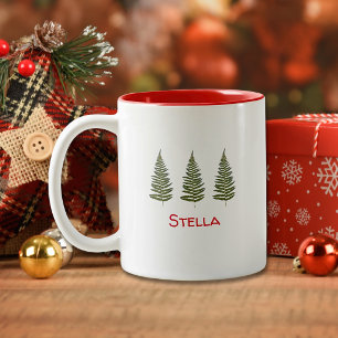 Caneca De Café Em Dois Tons Natal Artesanal - Samambaia de Árvore de Natal Fof