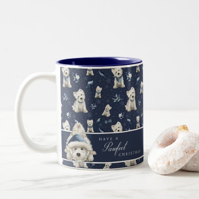 Caneca De Café Em Dois Tons Natal Branco do Westie (Com Donut)