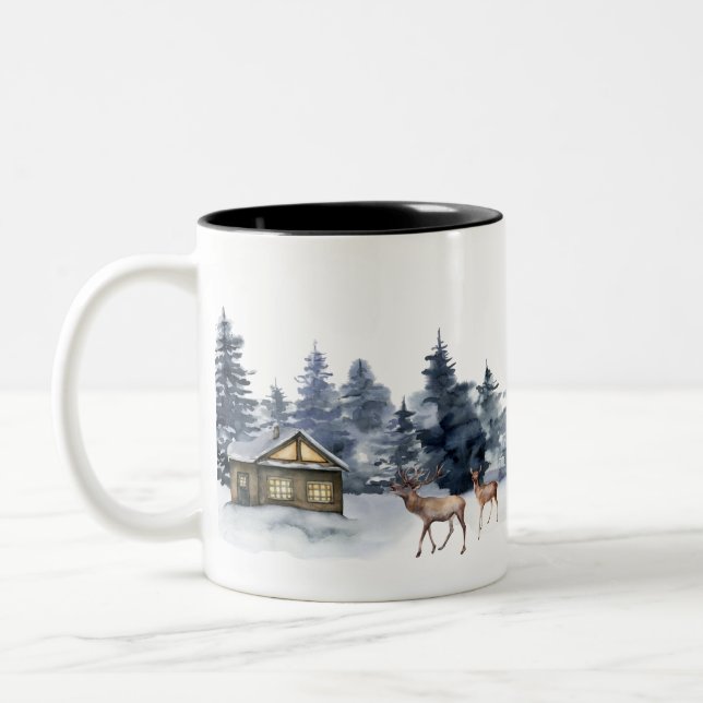 Caneca De Café Em Dois Tons Natal Cabana de Inverno (Esquerda)