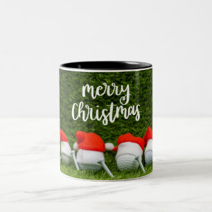 Caneca De Café Em Dois Tons Natal com bola de golfe e chapéu de Natal