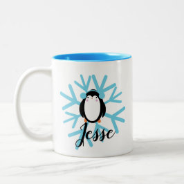 Caneca De Café Em Dois Tons Natal com Nome Personalizado e Floco de Neve Pengu