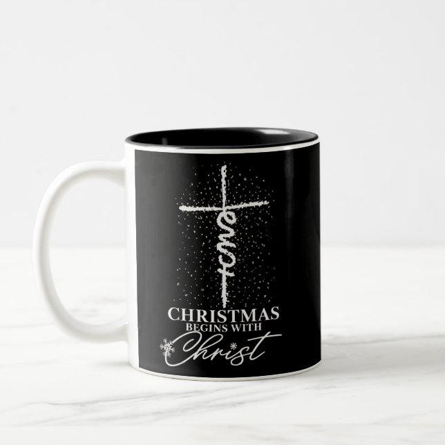 Caneca De Café Em Dois Tons Natal Comece com Cristo Jesus Cruz Cristã (Esquerda)