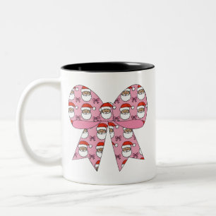 Caneca De Café Em Dois Tons Natal Coquete Laço Rosa Papai Noel Vintage Retro