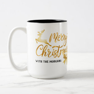 Caneca De Café Em Dois Tons Natal da família Moderno Minimalista Personali