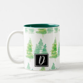 Caneca De Café Em Dois Tons Natal de Árvores de Pinheiro Coloridas à Mão