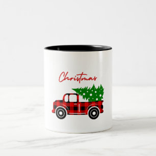 Caneca De Café Em Dois Tons Natal de caminhão, zombaria Vermelho Negro Verde