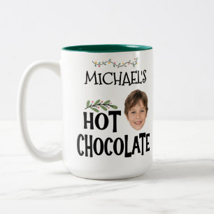Caneca De Café Em Dois Tons Natal de Chocolate Quente com Nome e Rosto de Cria