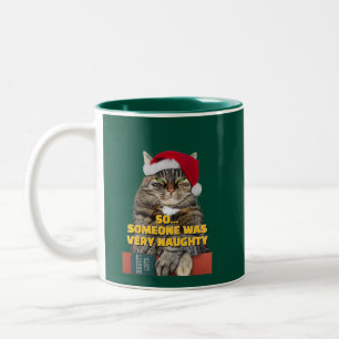 Caneca De Café Em Dois Tons Natal de gato zangado engraçado