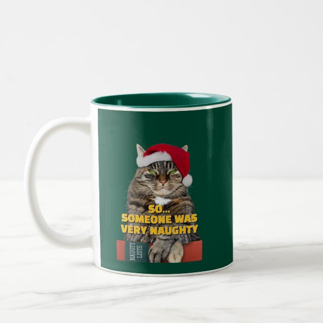 Caneca De Café Em Dois Tons Natal de gato zangado engraçado  (Esquerda)