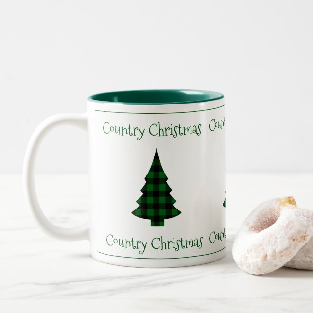 Caneca De Café Em Dois Tons Natal de Natal de Xadrez de Buffalo Check (Com Donut)