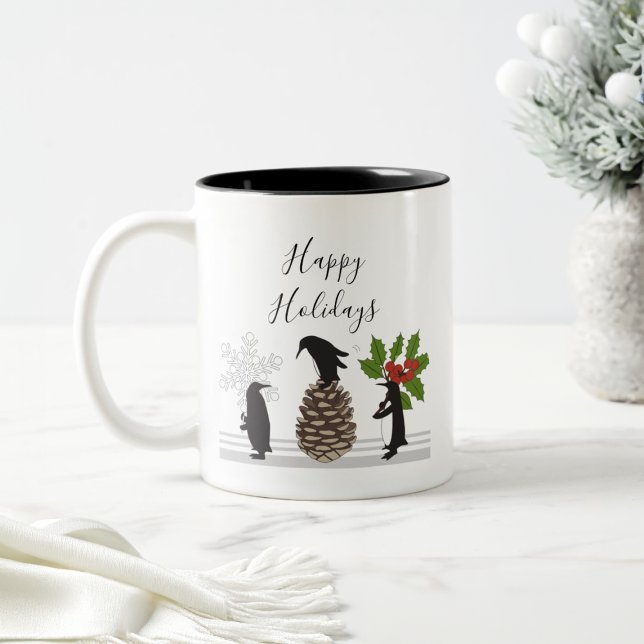 Caneca De Café Em Dois Tons Natal de Pinguim Engraçado Personalizado (Criador carregado)