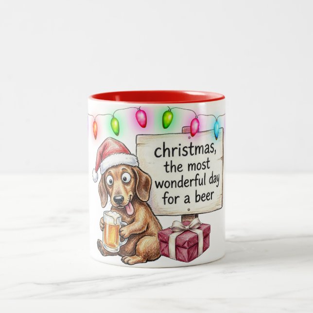 Caneca De Café Em Dois Tons Natal divertido de Dachshund (Centro)
