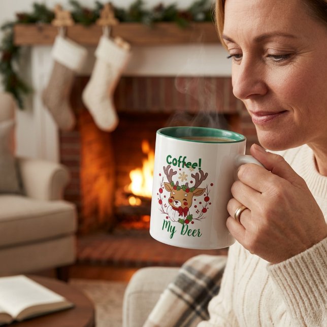 Caneca De Café Em Dois Tons Natal Divertido Marrom e Verde  ''Meu Cervo''  (Criador carregado)