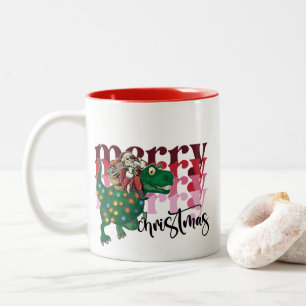 Caneca De Café Em Dois Tons Natal do carregando de Dinossaur Papai Noel