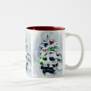 Caneca De Café Em Dois Tons Natal do Corgi de Galês do casaco de lã