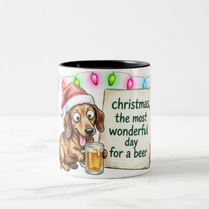 Caneca De Café Em Dois Tons Natal do Dachshund Bêbado