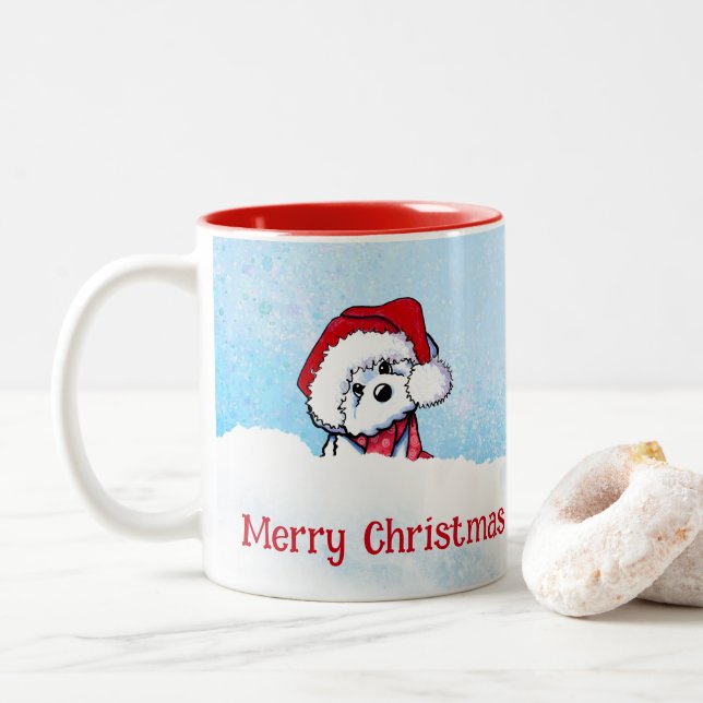 Caneca De Café Em Dois Tons Natal do KiniArt Bichon Frise (Com Donut)