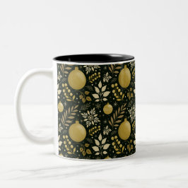 Caneca De Café Em Dois Tons Natal do Ornamento de Férias Douradas e Negras