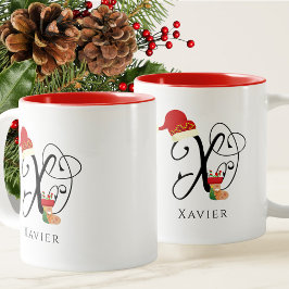 Caneca De Café Em Dois Tons Natal do Script Moderno Elegante do Nome X Inicial