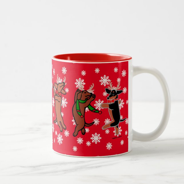 Caneca De Café Em Dois Tons Natal dos Dachshunds de Danching (Direita)
