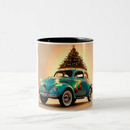 Caneca De Café Em Dois Tons natal e carro vintage