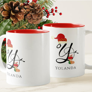 Caneca De Café Em Dois Tons Natal Elegante do Script de Nome Moderno Y Inicial