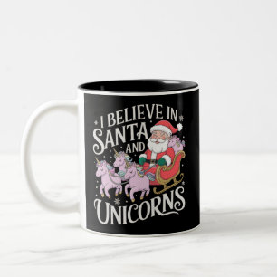 Caneca De Café Em Dois Tons Natal Eu Acredito Em Papais noeis E Unicórnios Xma