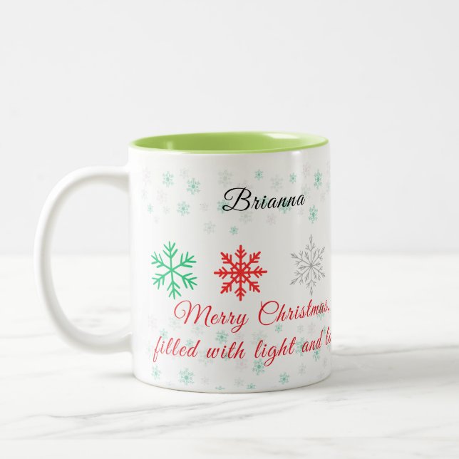 Caneca De Café Em Dois Tons Natal Floco de Neve Personalizado (Esquerda)