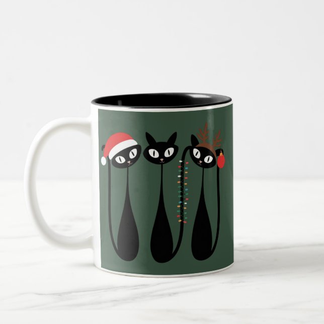 Caneca De Café Em Dois Tons Natal Gatos Clássicos Modernos de Meados do Século (Esquerda)
