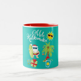 Caneca De Café Em Dois Tons Natal havaiano. Papai Noel Mele Kalikimaka.
