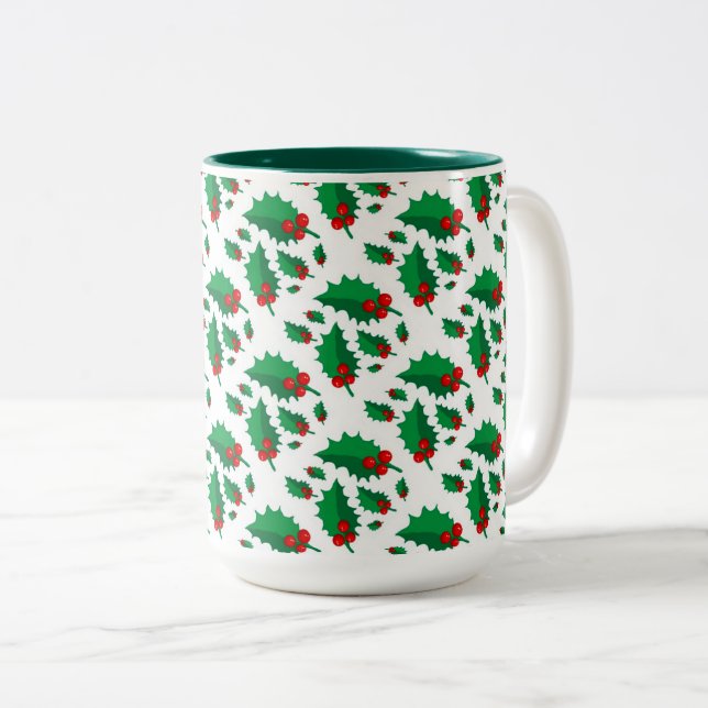 Caneca De Café Em Dois Tons Natal Holly (Frente Esquerda)
