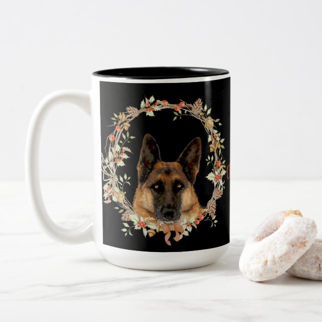 Caneca De Café Em Dois Tons Natal lindo do german shepherd (Com Donut)