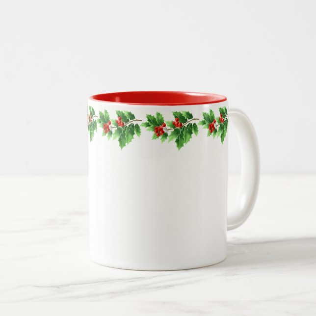 Caneca De Café Em Dois Tons Natal Mug Holiday Holly (Frente Esquerda)