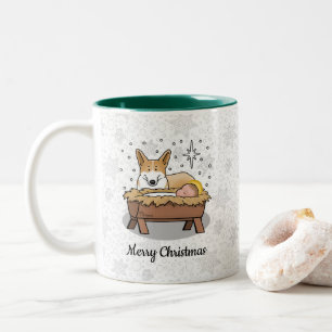 Caneca De Café Em Dois Tons Natal Natividade Pembroke Welsh Corgi (vermelho1) 