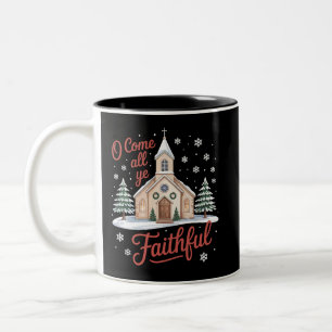 Caneca De Café Em Dois Tons Natal O vinde todos vós fiéis Religiosos Cristãos