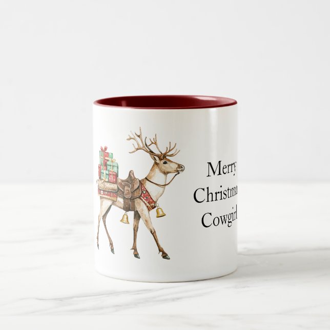 Caneca De Café Em Dois Tons Natal Ocidental Veado Vermelho Verde (Centro)