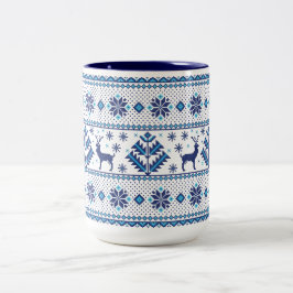 Caneca De Café Em Dois Tons Natal - Padrão de Doce de Veado Feriado