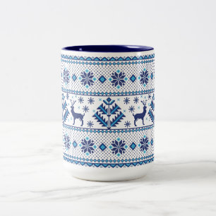 Caneca De Café Em Dois Tons Natal - Padrão de Doce de Veado Feriado