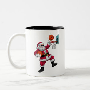 Caneca De Café Em Dois Tons Natal Papai Noel Dunking Um Xmas De Basquete