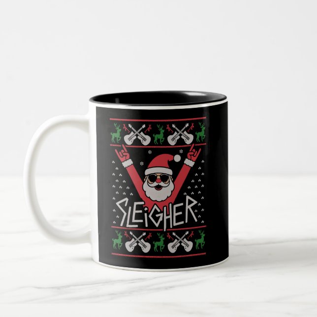 Caneca De Café Em Dois Tons Natal Papai Noel Rock n Roll Suéter Feio (Esquerda)