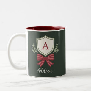 Caneca De Café Em Dois Tons Natal Personalizado com Inicial do Nome e Laço