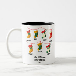Caneca De Café Em Dois Tons Natal personalizado da família com 7 nomes persona
