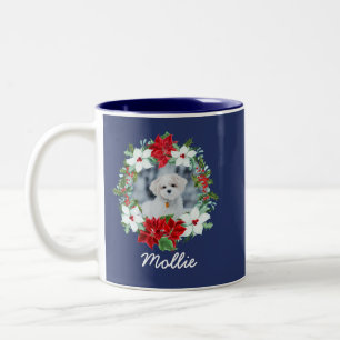 Caneca De Café Em Dois Tons Natal Personalizado Foto de Férias do Pet