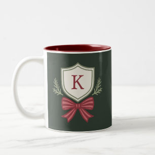 Caneca De Café Em Dois Tons Natal Personalizado Monograma Inicial Laço de Nata