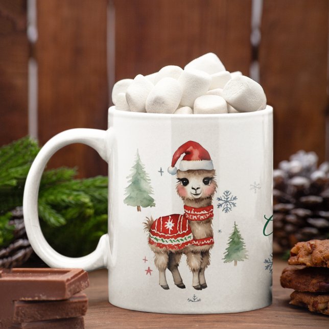 Caneca De Café Em Dois Tons Natal Personalizado para Llama (Criador carregado)