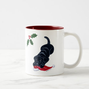 Caneca De Café Em Dois Tons Natal preto do filhote de cachorro de Labrador &