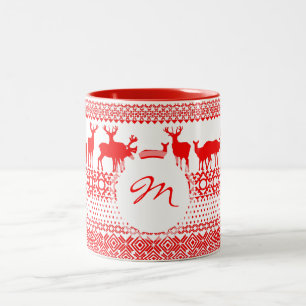 Caneca De Café Em Dois Tons Natal Rein Deer Lapland Padrão Monograma Mug 2